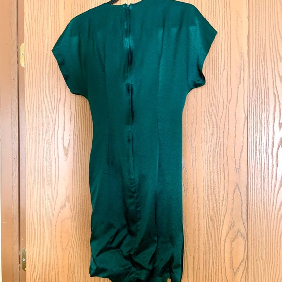 VINTAGE MARNIE WEST WRAP STYLE DRESSS SIZE 10 GREEN SHORT SLEEVES REAR ZIP SILKY - Picture 7 of 7